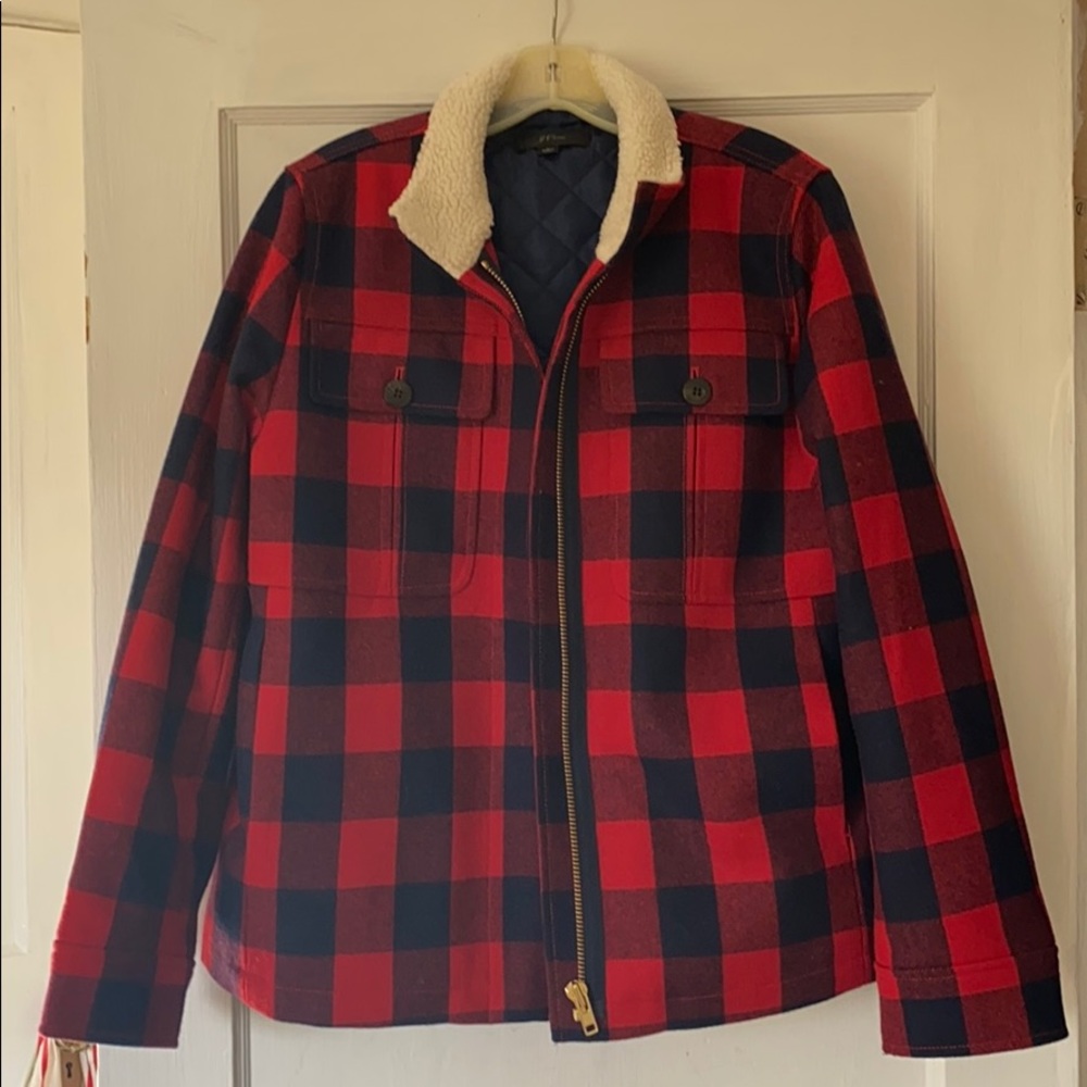 J. Crew Buffalo Check Jacket with Shearling Lining
